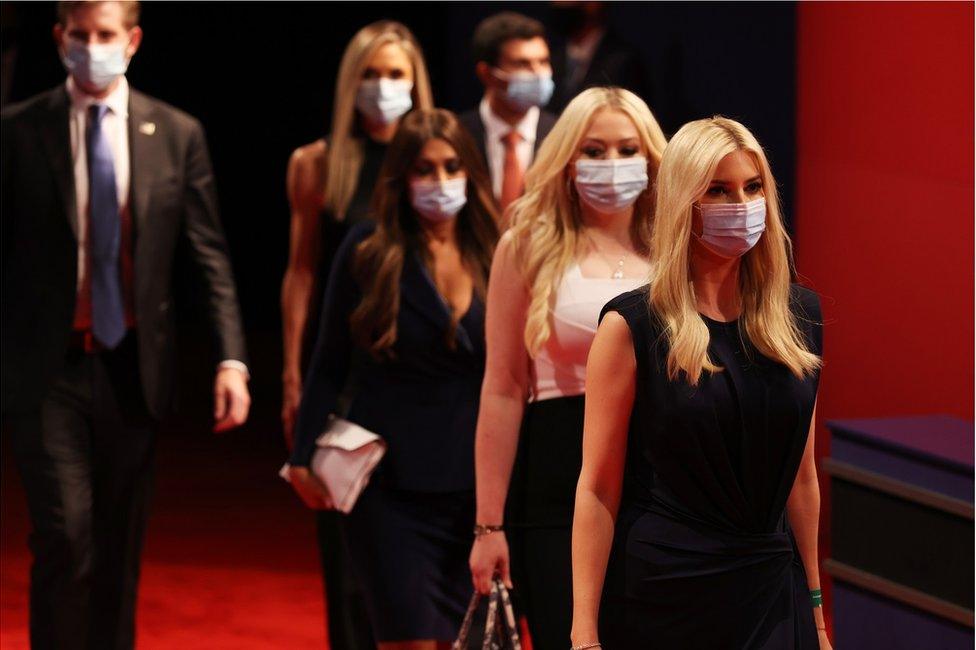 President Trump's daughters White House advisor Ivanka Trump (right) and Tiffany Trump arrive at the final presidential debate