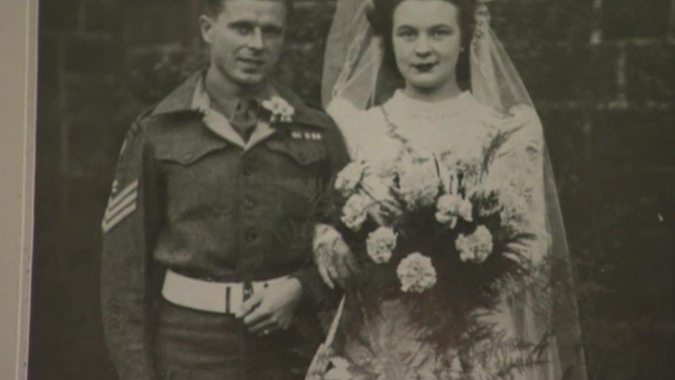 Doris and Doug Wilcock on their wedding day