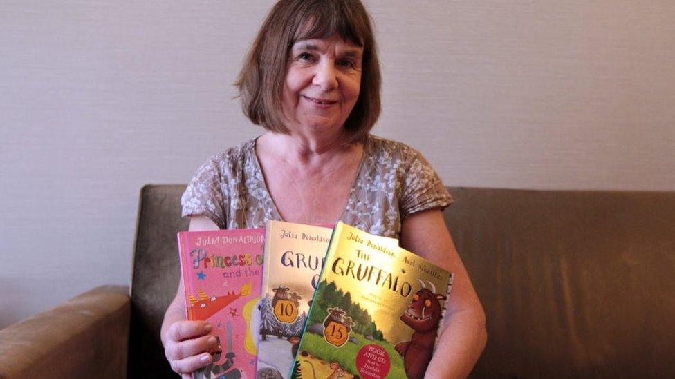 Julia Donaldson poses with some of her books