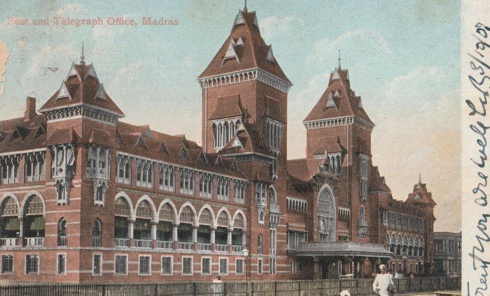 A picture postcard showing the then post office of Chennai (formerly Madras)