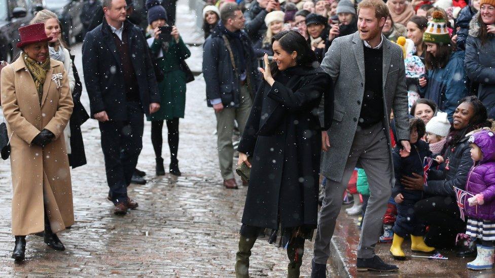 Crowds greet the Duke and Duchess of Sussex