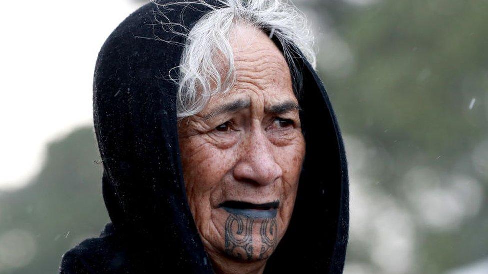 AUCKLAND, NEW ZEALAND - AUGUST 03: A Maori woman looks on during a powhiri (Māori welcoming ceremony) to welcome Kiingi Tūheitia to Ihumātao on August 03, 2019 in Auckland, New Zealand.