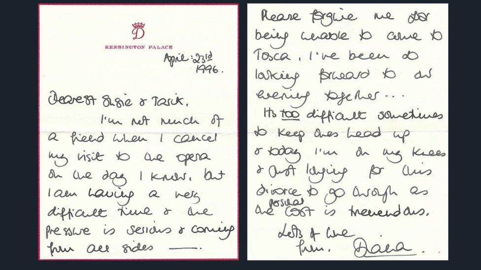 A letter written by Princess Diana