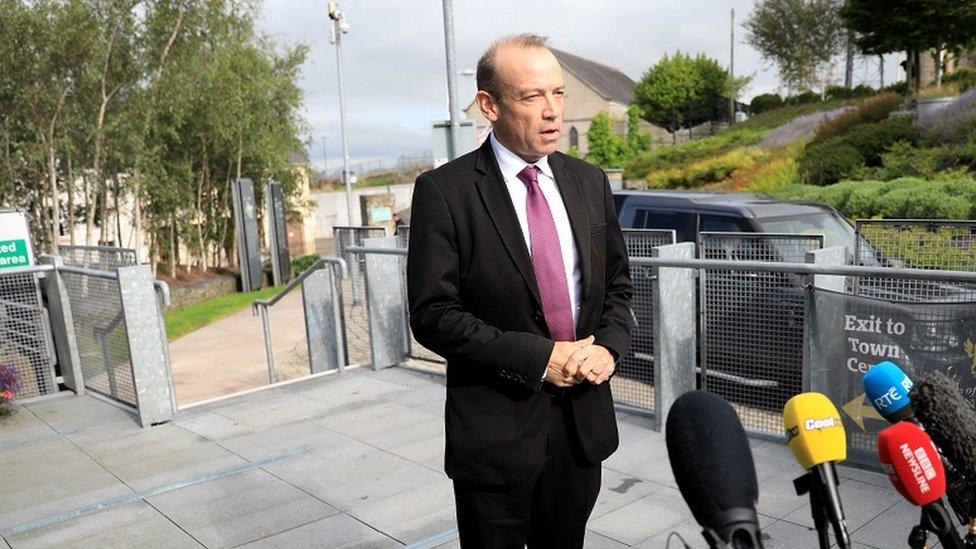 New secretary of state Chris Heaton-Harris speaks to the press in Dungannon