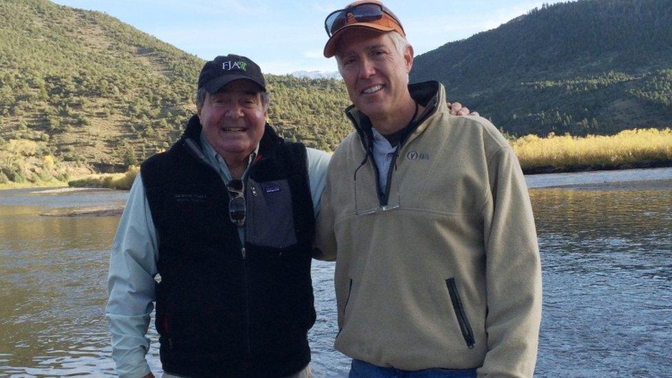 Late Supreme Court Justice Antonin Scalia (L) with Neil Gorsuch on a trip in Colorado in 2014