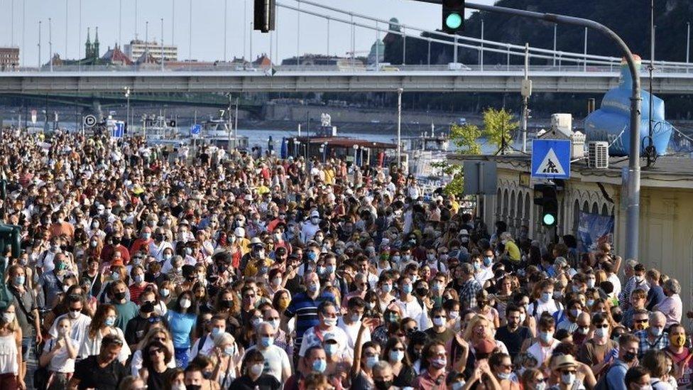 Crowds protest in Budapest