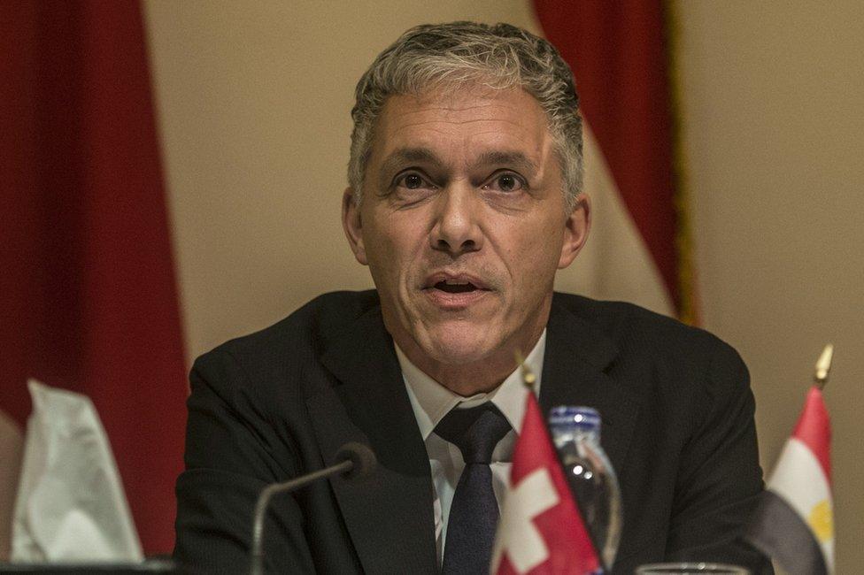 Swiss attorney Michael Lauber speaks during a press conference in the Egyptian capital Cairo on 16 January 2016