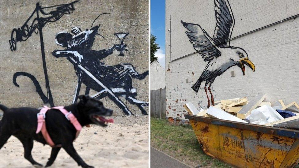 Gull over a skip and mouse with cocktail