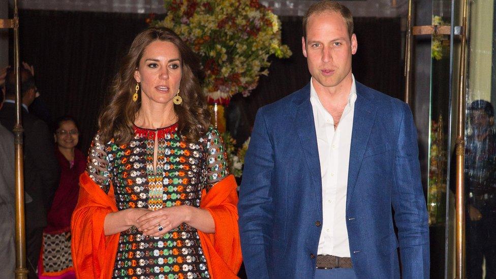 Duke and Duchess of Cambridge leave their hotel for dinner with the King and Queen of Bhutan