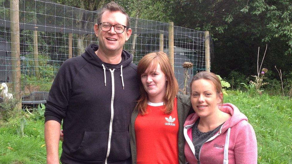 Former addicts Gareth Hughes, Steph Jones and Catrin Owen (left to right) in the garden at Penrhyn Houseouse