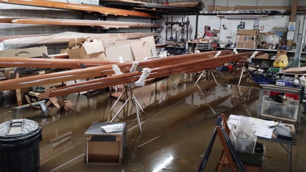 Flooded boat workshop Laleham Reach