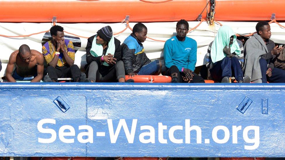 Migrants rest on board the Sea Watch 3 off the coast of Siracusa, Italy, January 27, 2019.