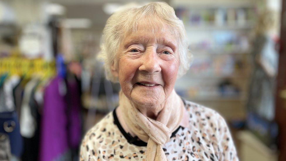 Margery Fargher in Peel Charity Shop