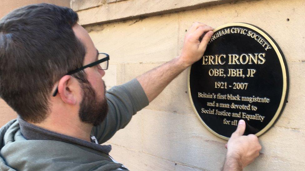 Eric Irons plaque on the side of the National Justice Museum