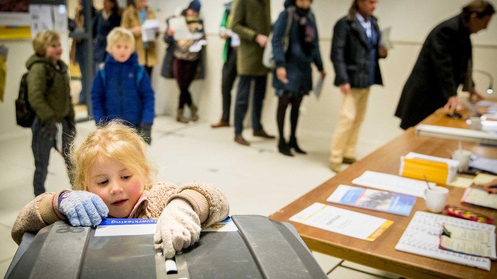 Ballot box and voters in the Netherlands