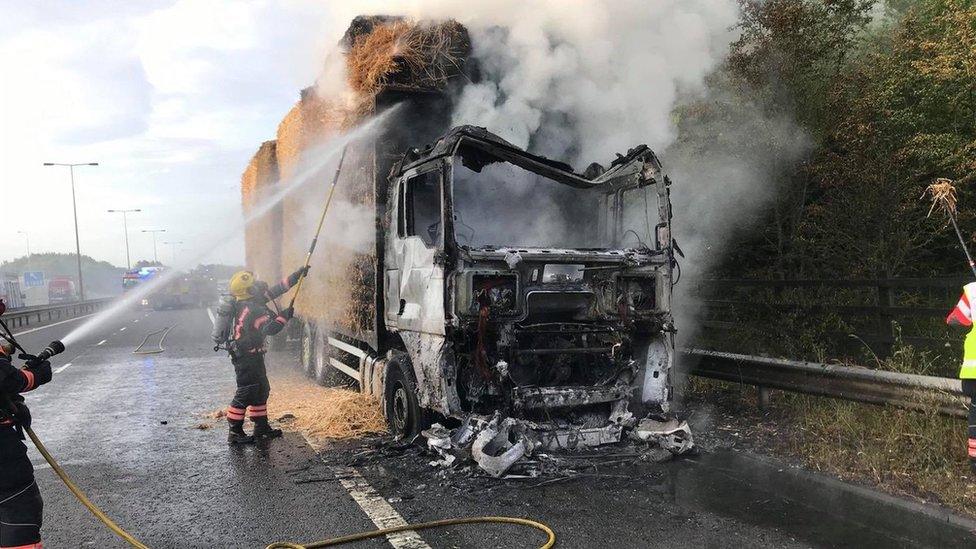 Lorry on fire