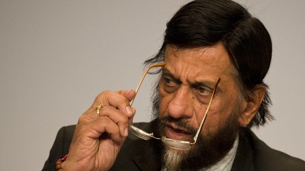 Rajendra Pachauri, Chairman of the Intergovernmental Panel on Climate Change (IPCC) addresses a press conference