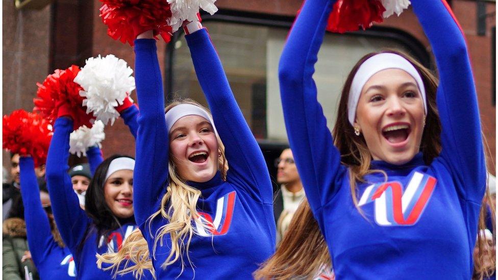 Cheerleaders mid performance