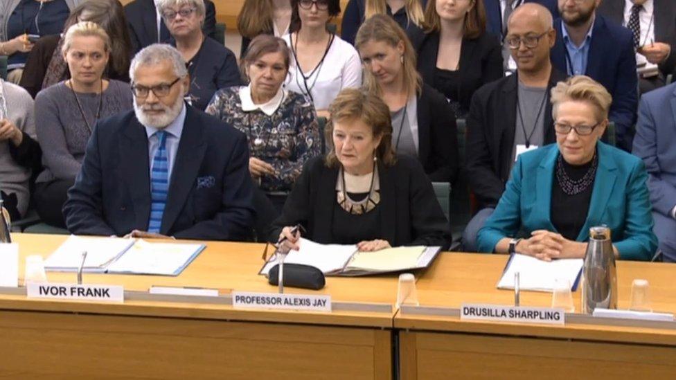 Professor Alexis Jay, chairman of the Independent Inquiry into Child Sexual Abuse, and IICSA Panel members Ivor Frank and Drusilla Sharpling, give evidence to the Commons Home Affairs Committee