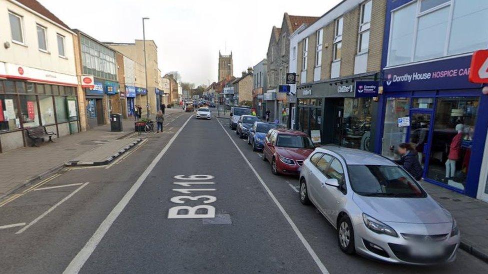 Google image of Keynsham High Street's parking bays