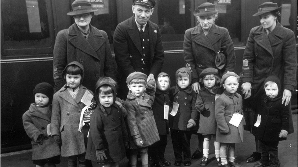 A group of children being evacuated