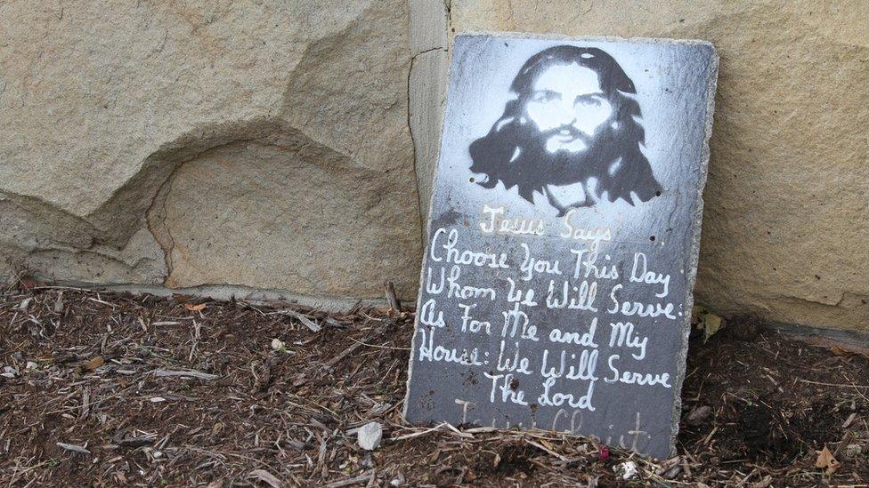 Stone slabs with Biblical quotes in Jamestown