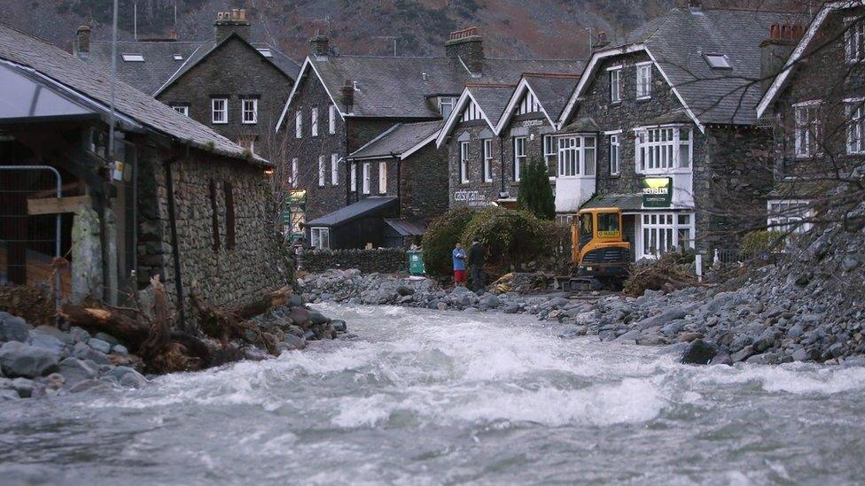 The swollen river in Glenridding on Thursday