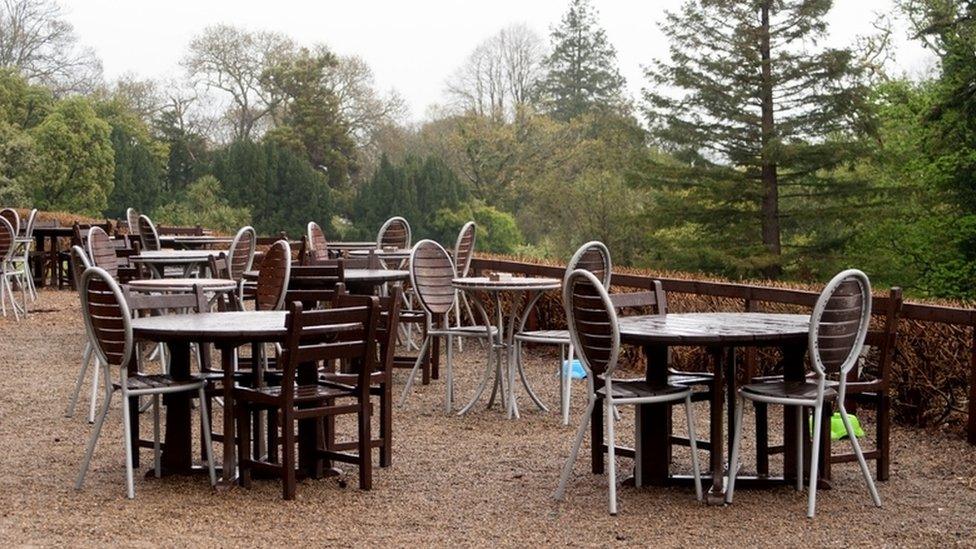 Empty outside bar tables