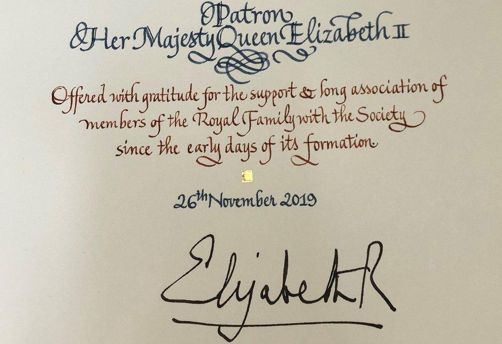 Book signed by the Queen