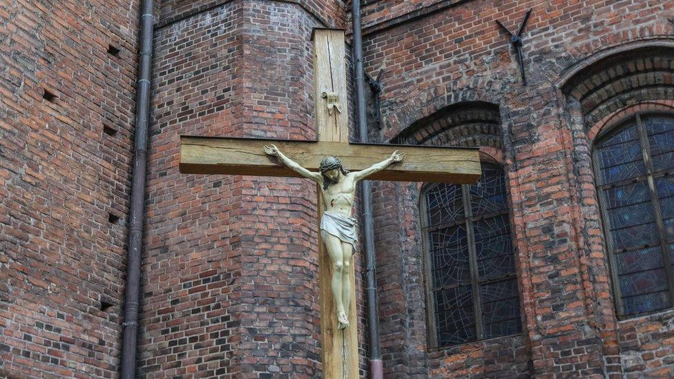 Cross outside polish church