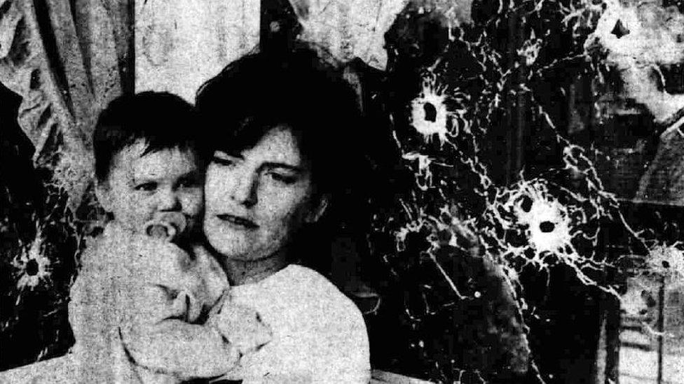 Anne-Marie Young was pictured in 1971 beside the bullet holes in her children's bedroom