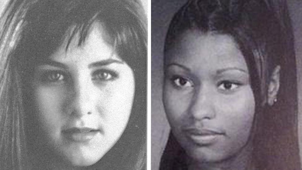 Yearbook photos of LaGuardia alumni, Jennifer Aniston and Nicki Minaj