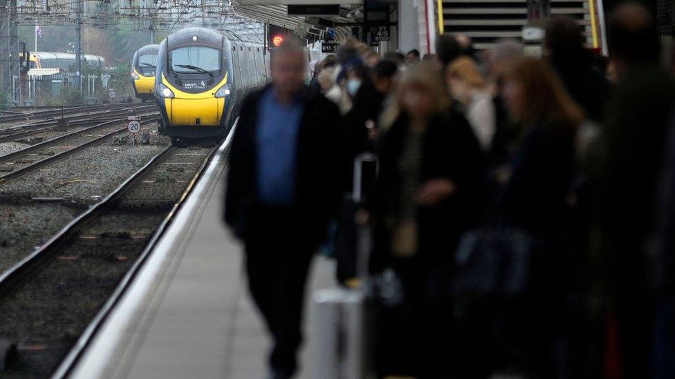 An Avanti West Coast train approaches the platform at Crewe station