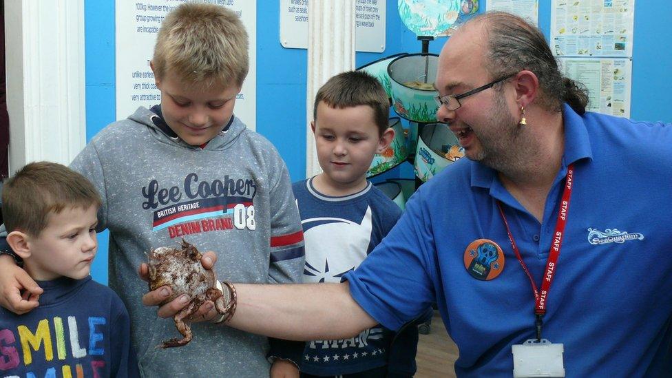 Doz Ansell with children at the Seaquarium at Clacton Pier