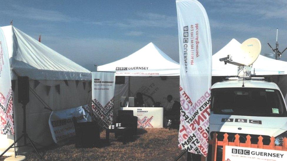 BBC Guernsey tents and flags at an event in 1982