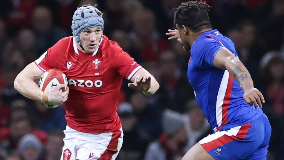 Jonathan Davies carries for Wales