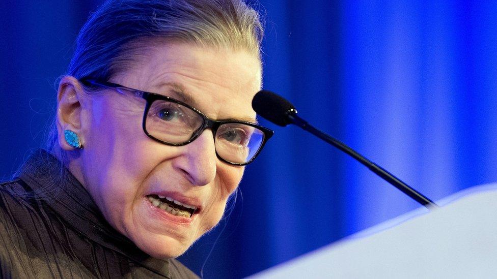 US Supreme Court Justice Ruth Bader Ginsburg speaks after receiving the American Law Institute"s Henry J. Friendly Medal in Washington, DC, on May 14, 2018.