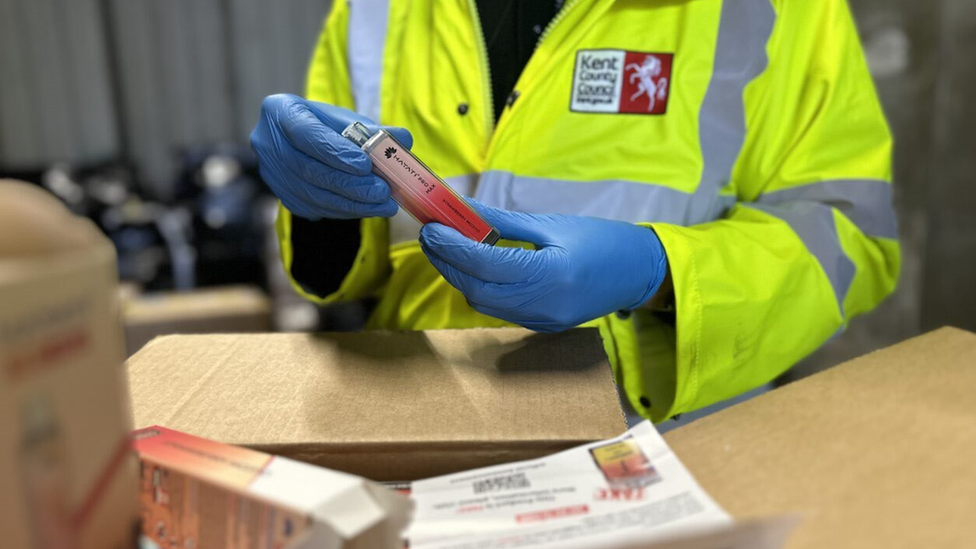 Illegal vapes being inspected by Kent Trading Standards