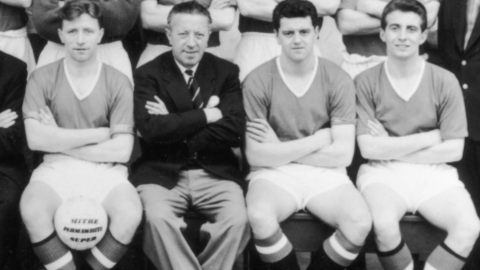 Jimmy Murphy is seen here with players in 1957