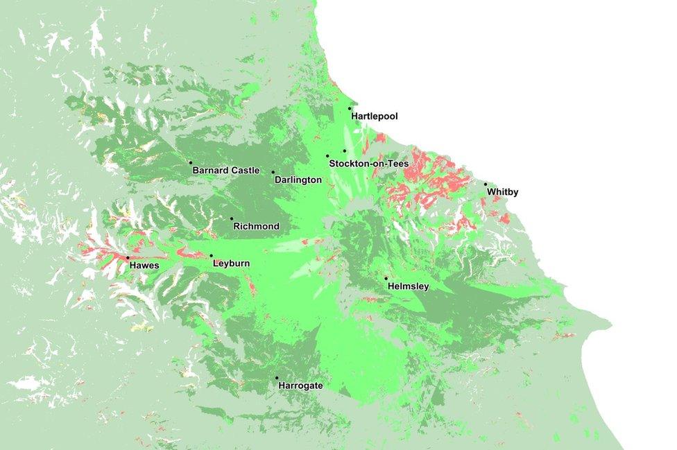 A map showing not=spots in red