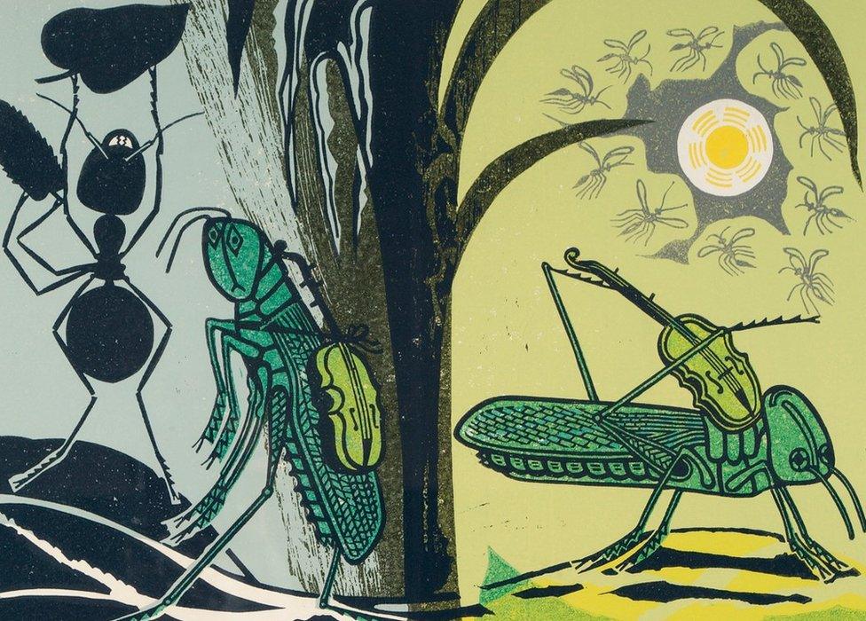 Edward Bawden (1903—1989) Aesop's Fables: Ant and Grasshopper, 1970, linocut on paper