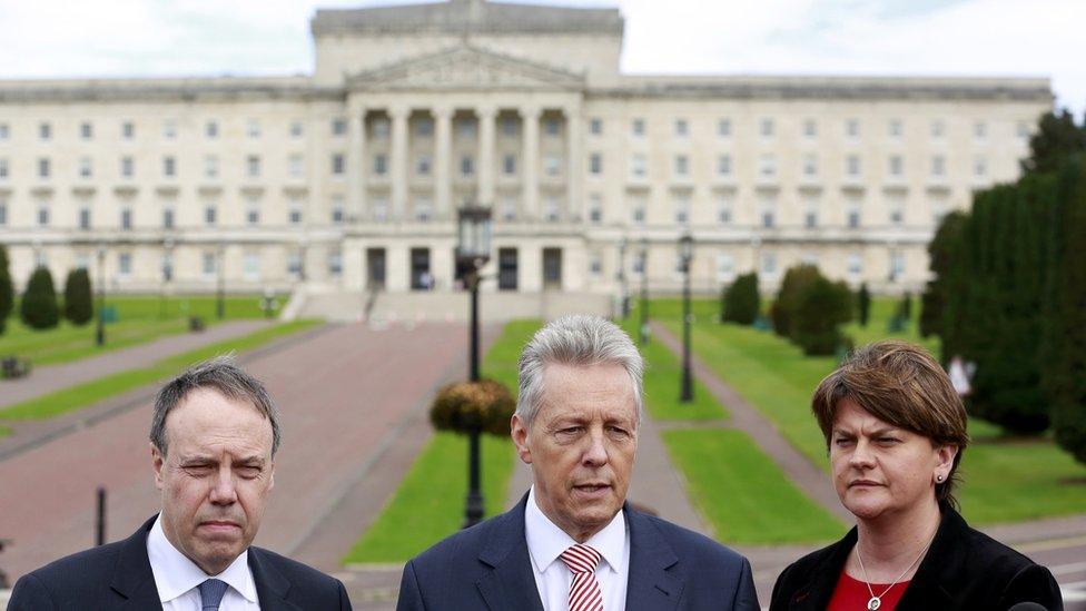 Nigel Dodds, Peter Robinson and Arlene Foster