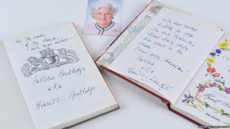 Two hardback copies of Hyacinth Bucket's books