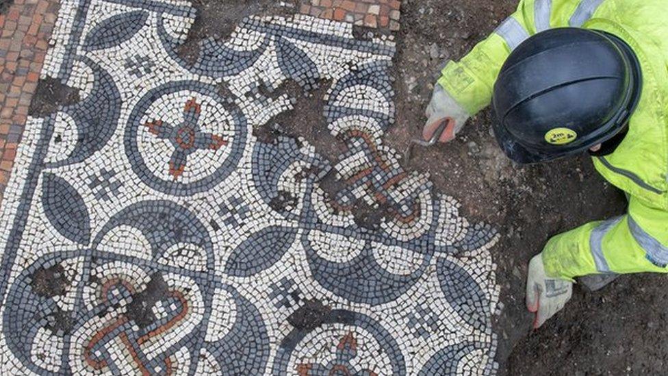 Smaller mosaic panel found during the excavations