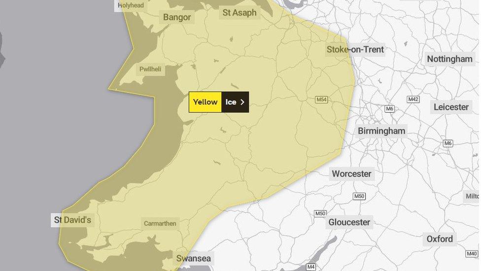 Weather warning for ice covering all of Wales