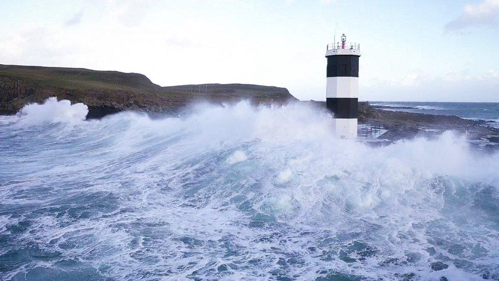 Rathlin light house during Storm Arwen