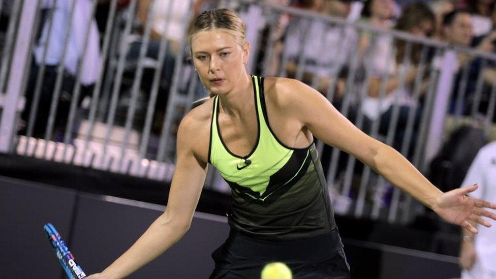 Maria Sharapova competes in the World TeamTennis Smash Hits charity tennis event benefiting the Elton John Aids Foundation at Caesars Palace (10 October 2016)