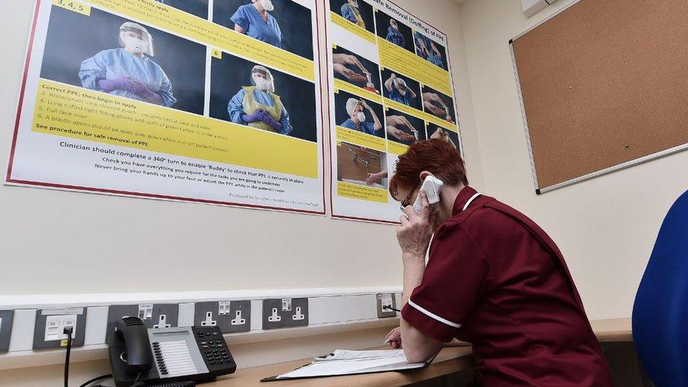 A mock-up call from a GP to the hospital in the event of a patient needing checked for coronavirus at Antrim Area Hospital