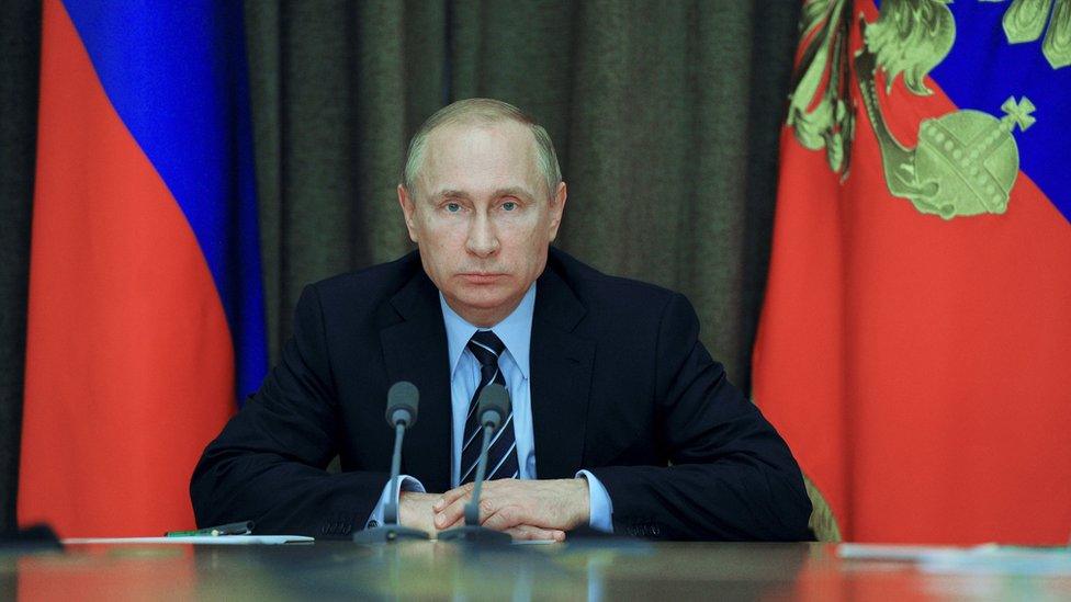 Russian President Vladimir Putin chairs a meeting with military officials at the Bocharov Ruchei state residence in Sochi, Russia, May 13, 2016.