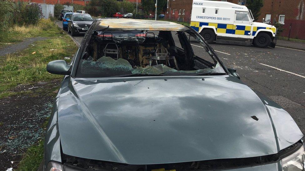 Burned-out car, Belfast, 7 August 2017